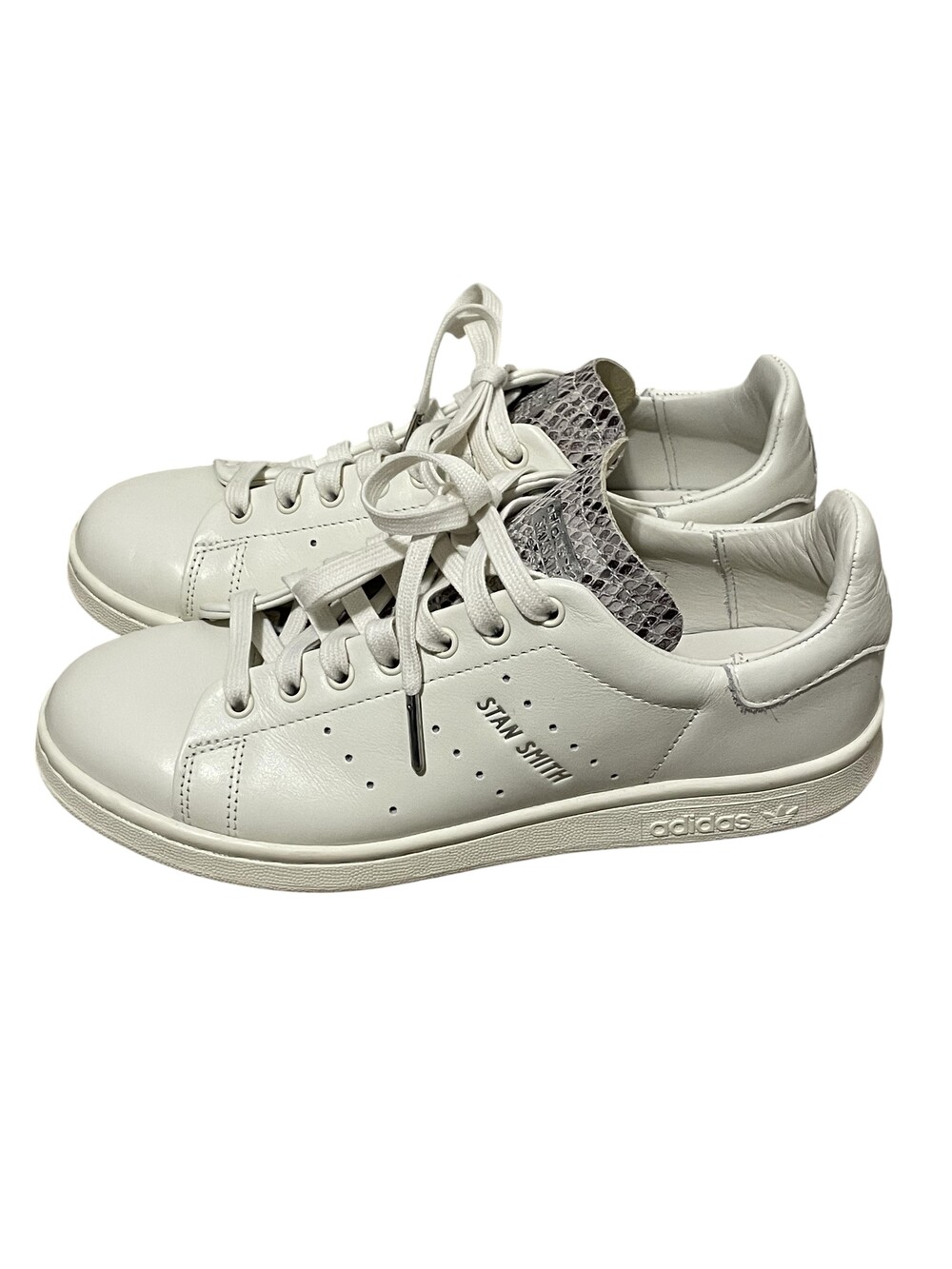 Adidas Stan Smith Shoes Mens Size 6 White Snake Print Tongue Leather Casual